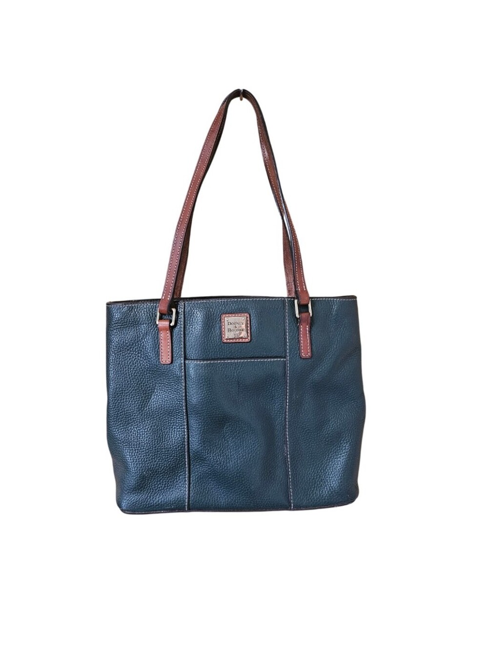 Dooney & Bourke Teal Pebble Leather Tote with Brown Straps